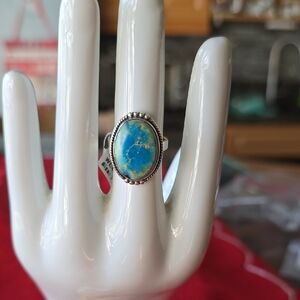 925 Sterling Silver Blue Sediment Stone Ring~Sz 7